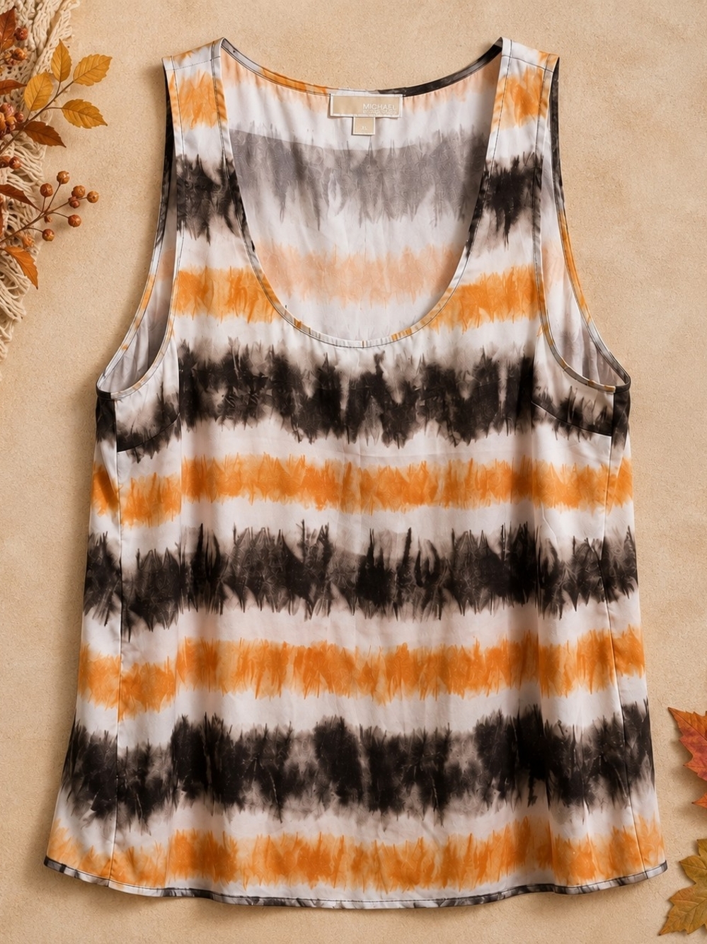 Michael Kors Watercolor Stripe Layering Tank Top Orange Black XL